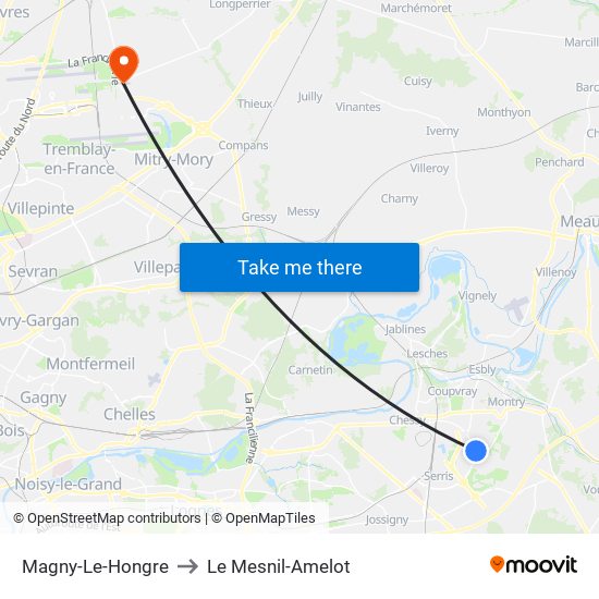Magny-Le-Hongre to Le Mesnil-Amelot map