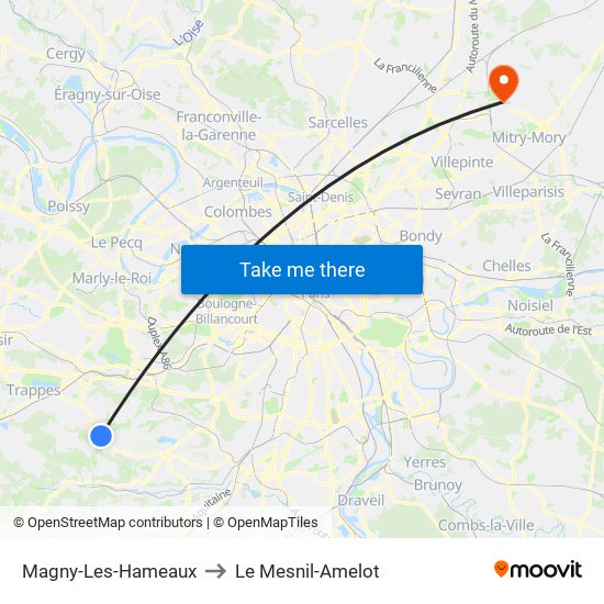 Magny-Les-Hameaux to Le Mesnil-Amelot map