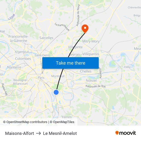 Maisons-Alfort to Le Mesnil-Amelot map