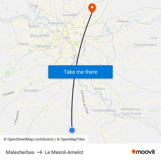 Malesherbes to Le Mesnil-Amelot map