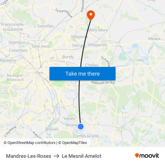 Mandres-Les-Roses to Le Mesnil-Amelot map