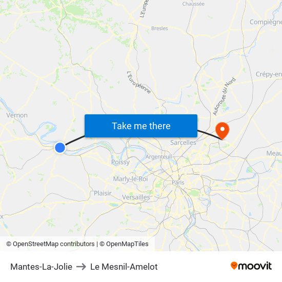 Mantes-La-Jolie to Le Mesnil-Amelot map