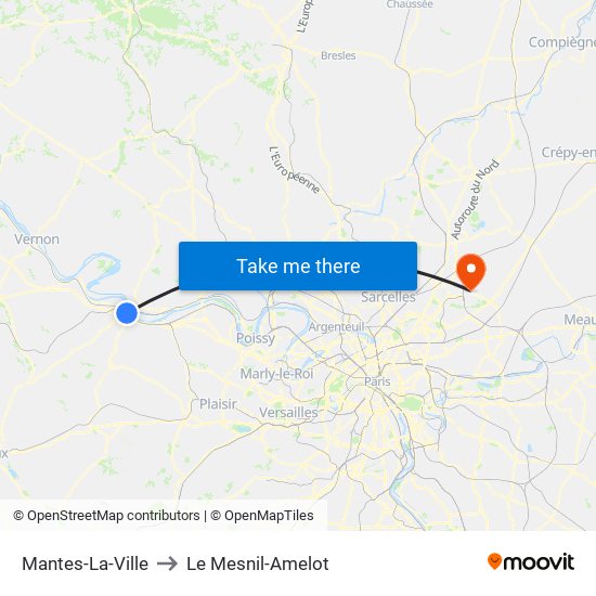 Mantes-La-Ville to Le Mesnil-Amelot map