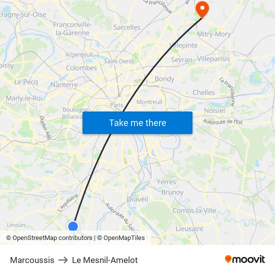 Marcoussis to Le Mesnil-Amelot map