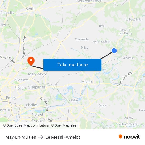 May-En-Multien to Le Mesnil-Amelot map