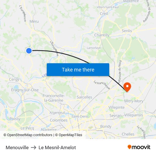 Menouville to Le Mesnil-Amelot map