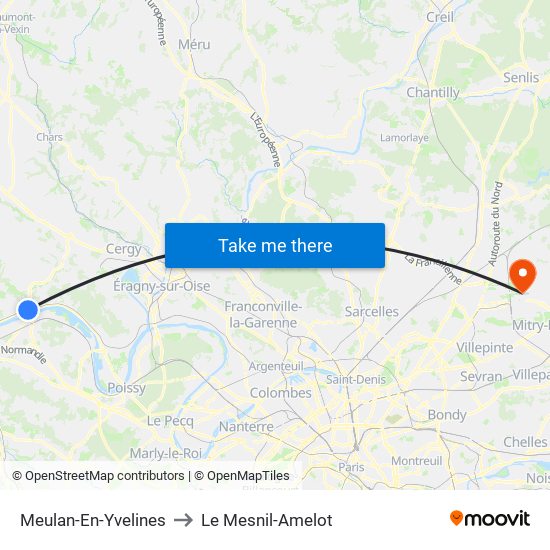 Meulan-En-Yvelines to Le Mesnil-Amelot map