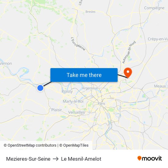 Mezieres-Sur-Seine to Le Mesnil-Amelot map