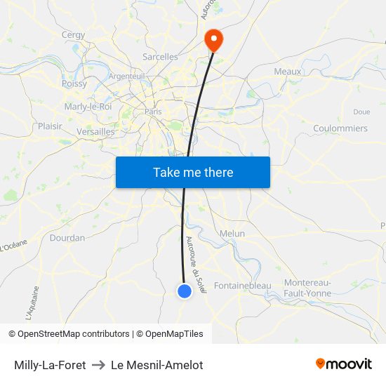 Milly-La-Foret to Le Mesnil-Amelot map