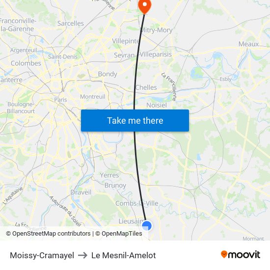 Moissy-Cramayel to Le Mesnil-Amelot map