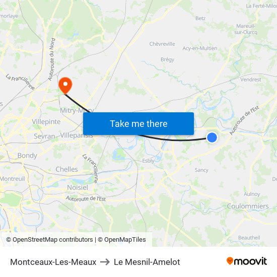 Montceaux-Les-Meaux to Le Mesnil-Amelot map