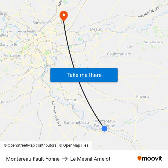 Montereau-Fault-Yonne to Le Mesnil-Amelot map