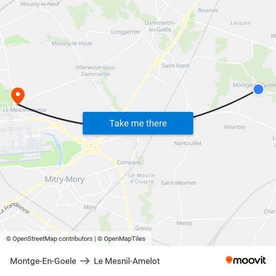 Montge-En-Goele to Le Mesnil-Amelot map