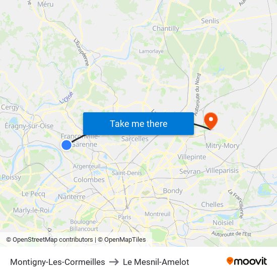Montigny-Les-Cormeilles to Le Mesnil-Amelot map