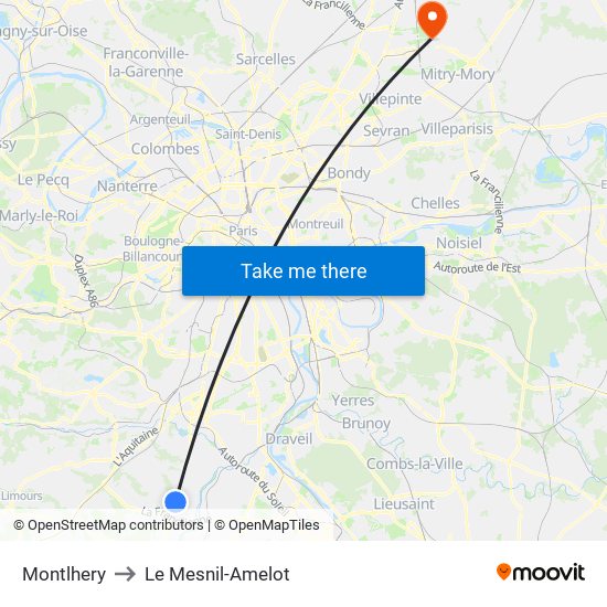 Montlhery to Le Mesnil-Amelot map