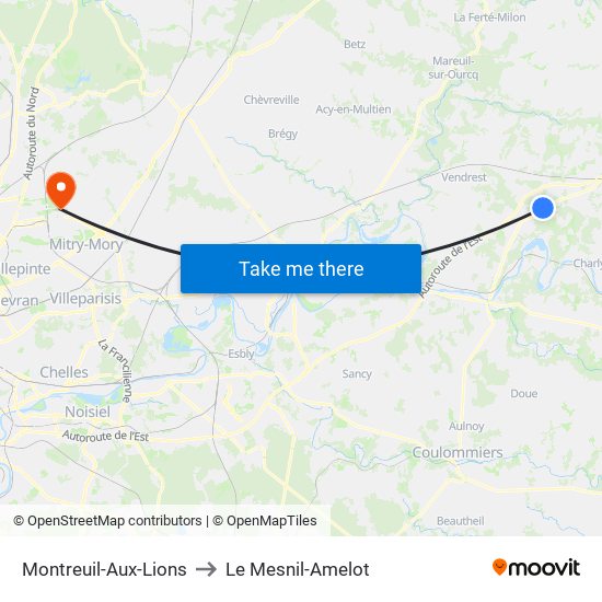 Montreuil-Aux-Lions to Le Mesnil-Amelot map