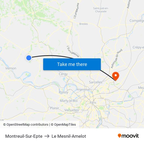 Montreuil-Sur-Epte to Le Mesnil-Amelot map