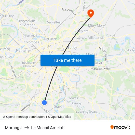 Morangis to Le Mesnil-Amelot map