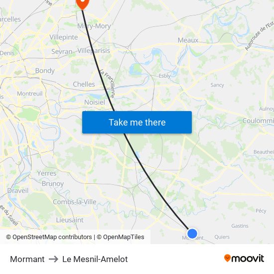 Mormant to Le Mesnil-Amelot map