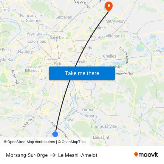 Morsang-Sur-Orge to Le Mesnil-Amelot map