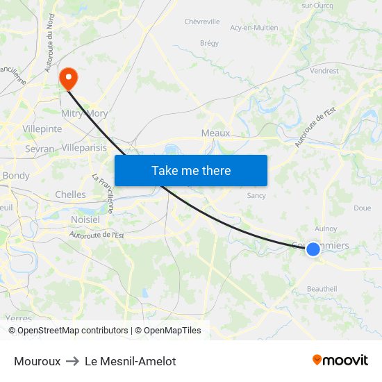 Mouroux to Le Mesnil-Amelot map