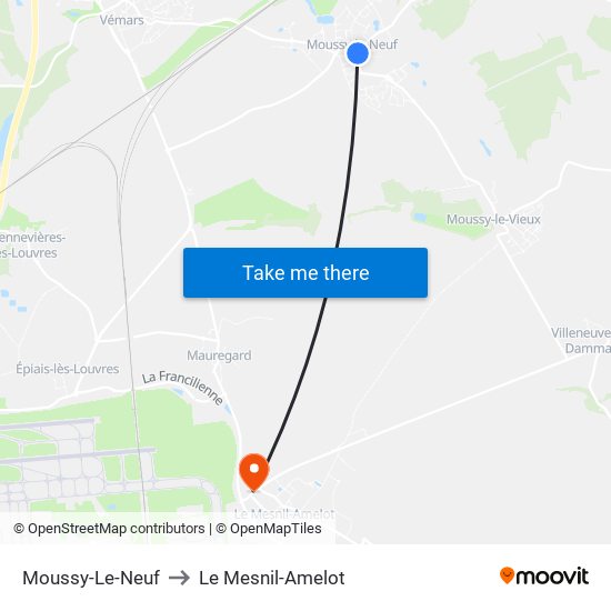 Moussy-Le-Neuf to Le Mesnil-Amelot map