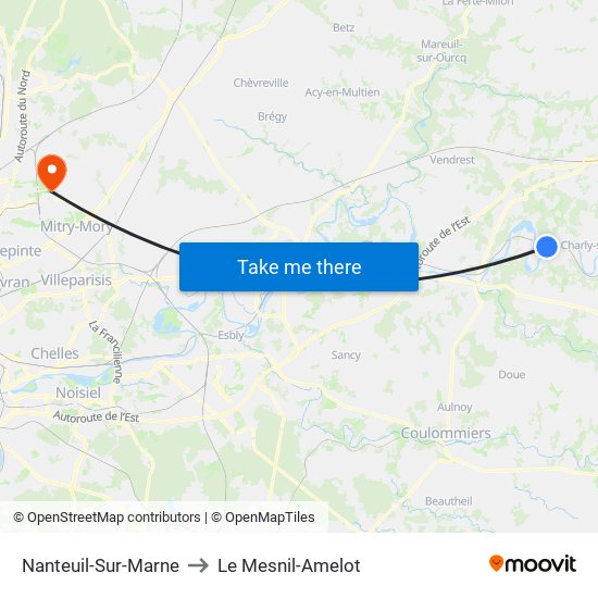 Nanteuil-Sur-Marne to Le Mesnil-Amelot map