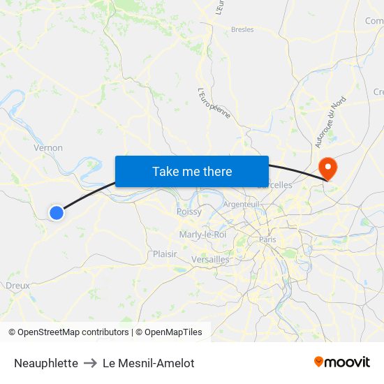 Neauphlette to Le Mesnil-Amelot map
