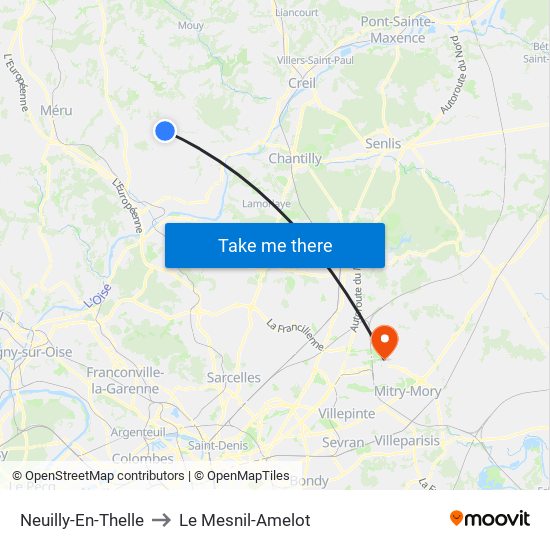 Neuilly-En-Thelle to Le Mesnil-Amelot map