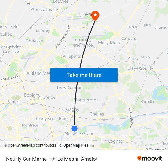 Neuilly-Sur-Marne to Le Mesnil-Amelot map