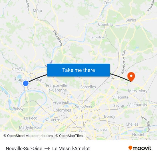 Neuville-Sur-Oise to Le Mesnil-Amelot map