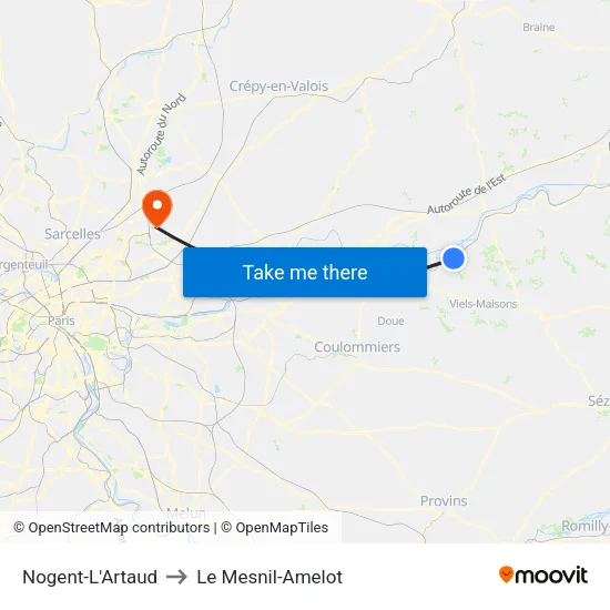 Nogent-L'Artaud to Le Mesnil-Amelot map