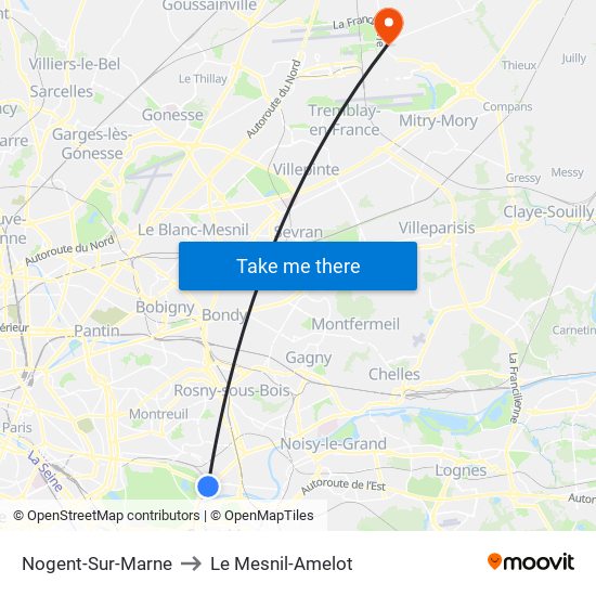Nogent-Sur-Marne to Le Mesnil-Amelot map