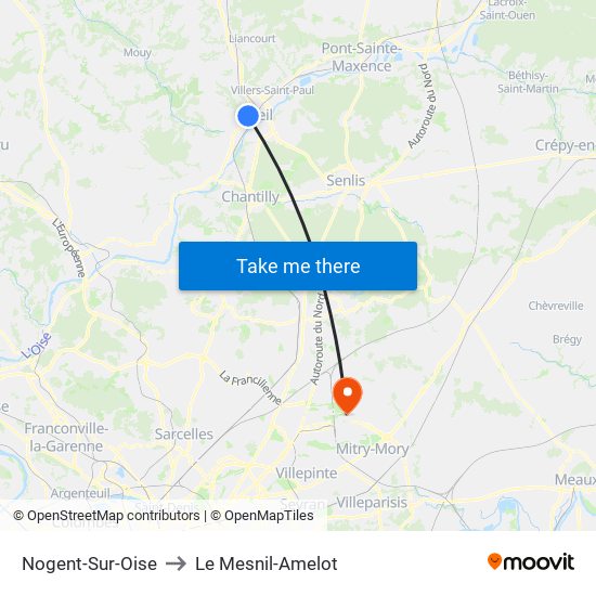 Nogent-Sur-Oise to Le Mesnil-Amelot map
