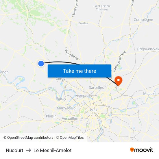 Nucourt to Le Mesnil-Amelot map