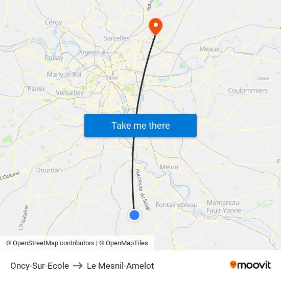 Oncy-Sur-Ecole to Le Mesnil-Amelot map