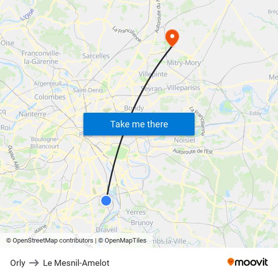 Orly to Le Mesnil-Amelot map