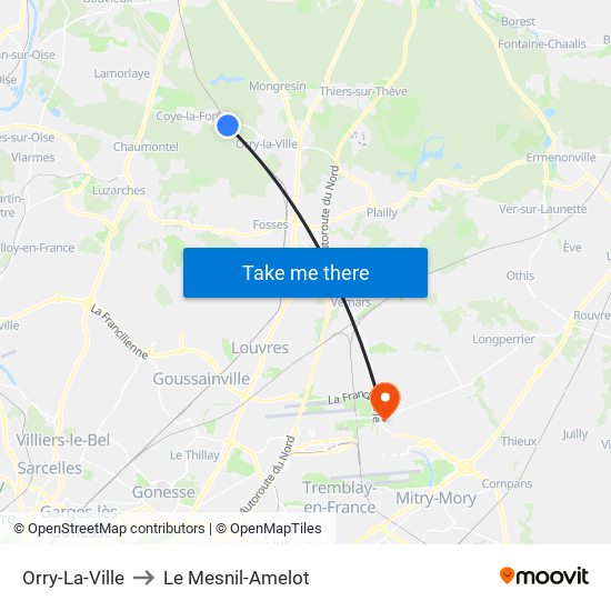 Orry-La-Ville to Le Mesnil-Amelot map