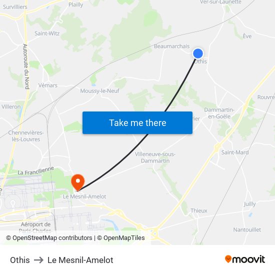 Othis to Le Mesnil-Amelot map