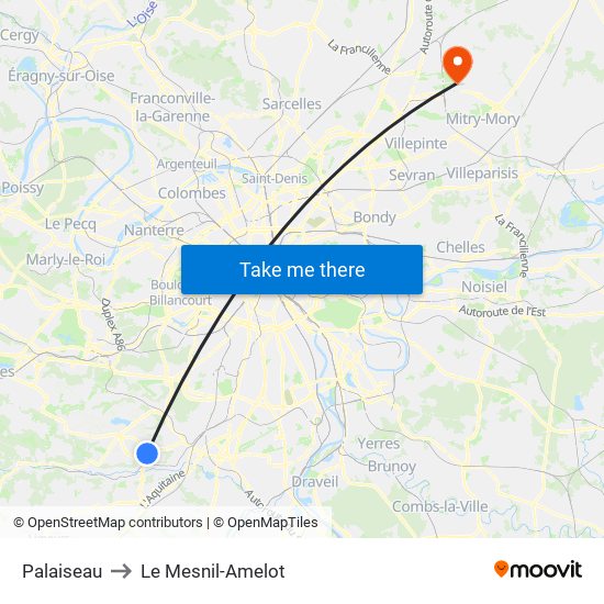 Palaiseau to Le Mesnil-Amelot map