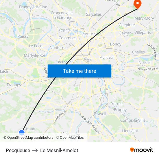 Pecqueuse to Le Mesnil-Amelot map