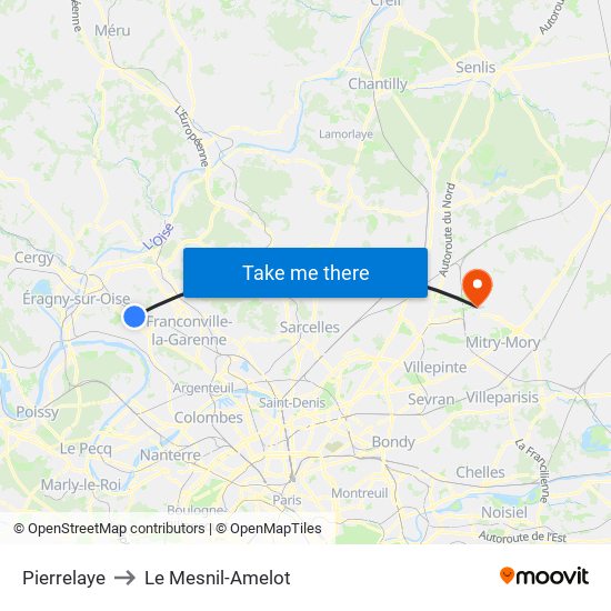 Pierrelaye to Le Mesnil-Amelot map