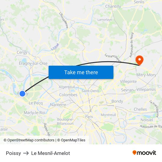Poissy to Le Mesnil-Amelot map