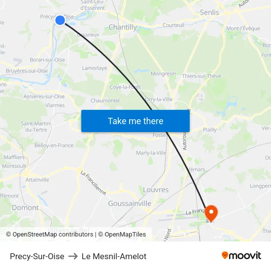Precy-Sur-Oise to Le Mesnil-Amelot map