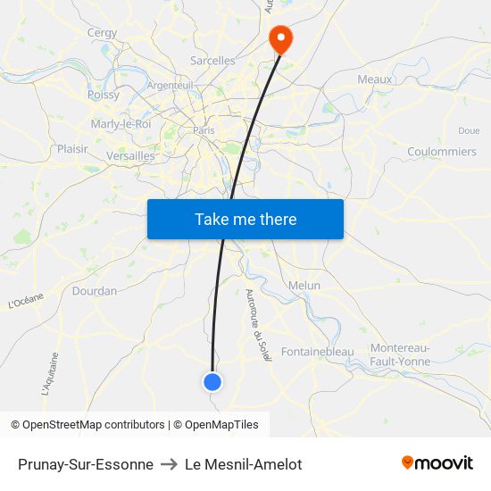 Prunay-Sur-Essonne to Le Mesnil-Amelot map