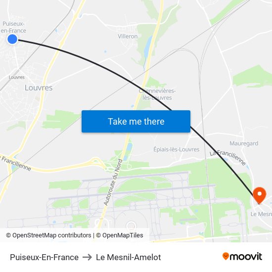 Puiseux-En-France to Le Mesnil-Amelot map