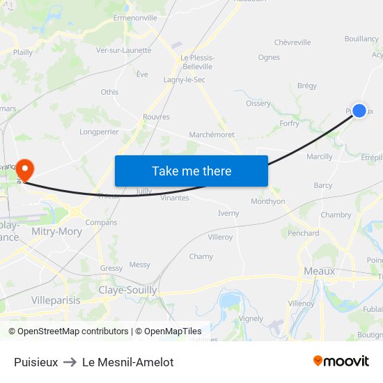 Puisieux to Le Mesnil-Amelot map