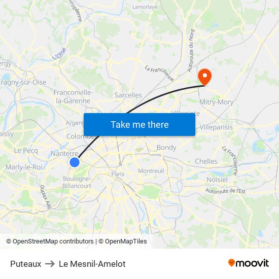 Puteaux to Le Mesnil-Amelot map