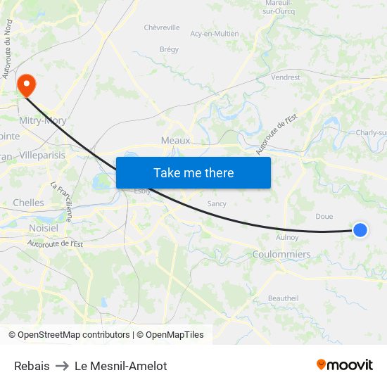 Rebais to Le Mesnil-Amelot map