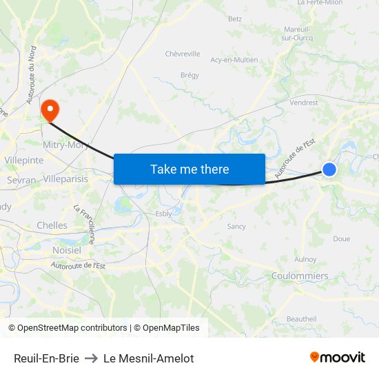 Reuil-En-Brie to Le Mesnil-Amelot map